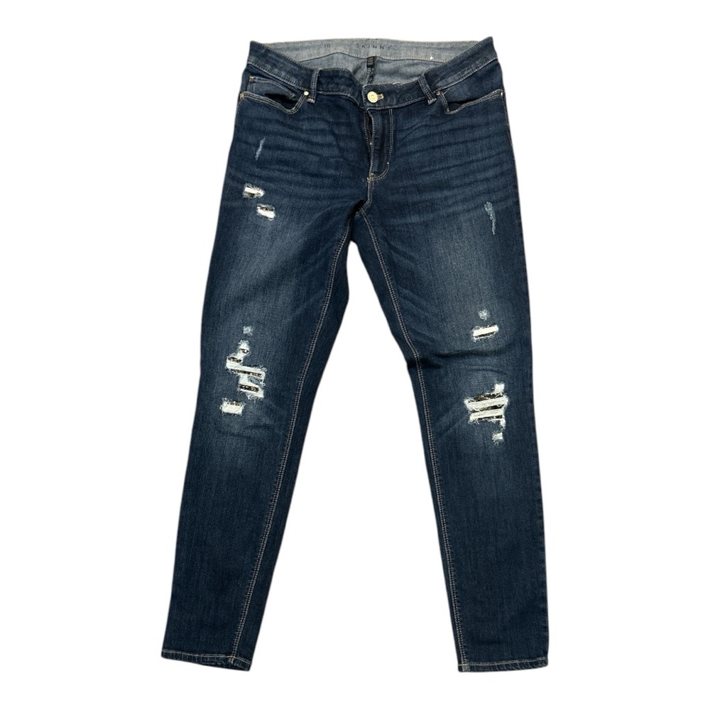 WHBM The Skinny Sequin Filled Ripped Destroyed Dark Wash Jeans 10